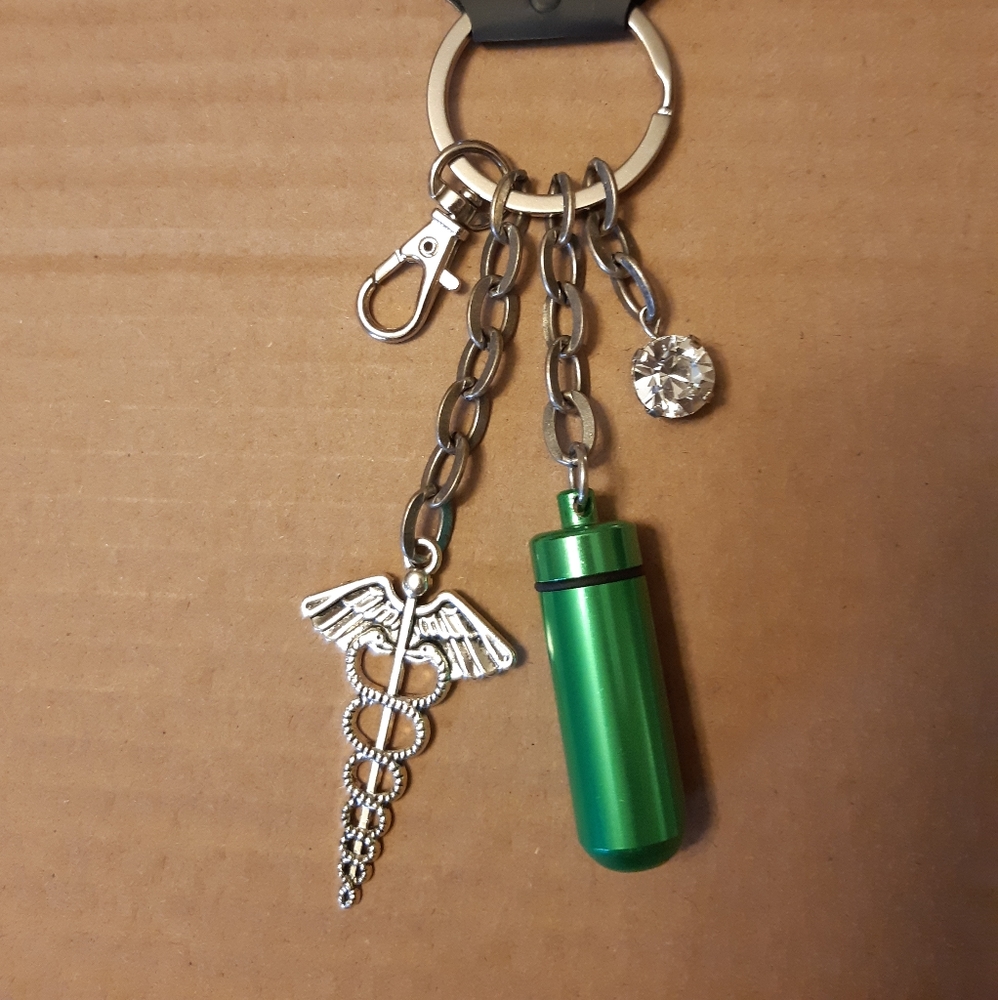 Caduceus & Crystal Keychain